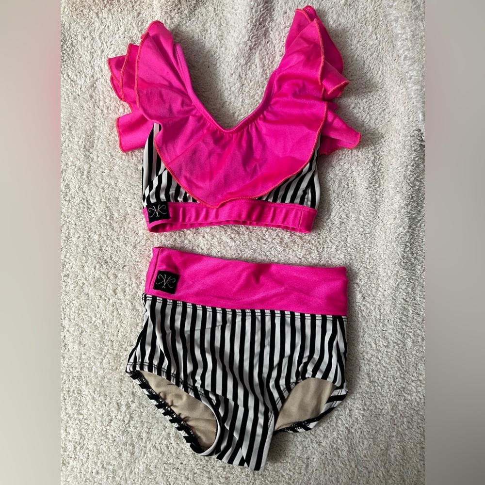 Kandi Kouture Pink and black and white striped set